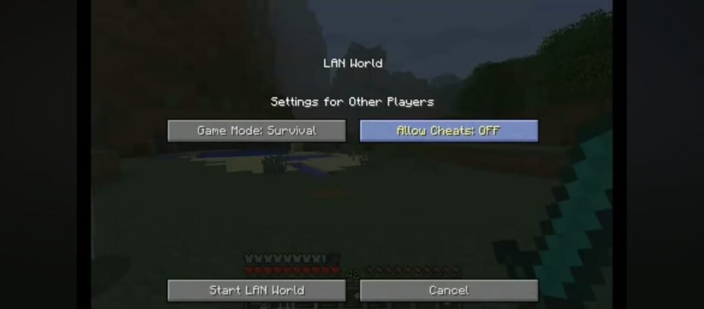 Screenshot to showing changing of creative mode to survival mode in Minecraft Game<br>