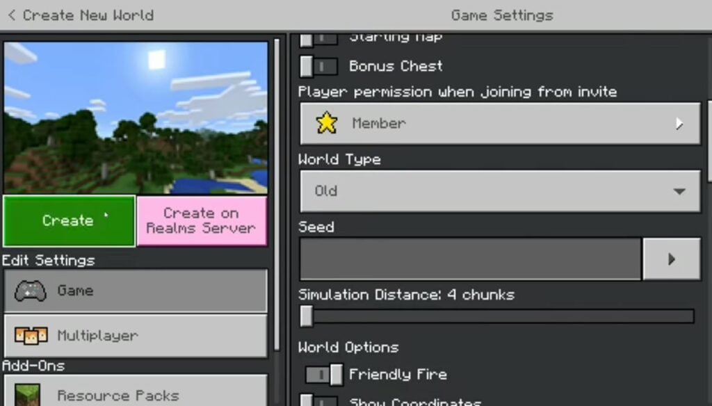 Showing In a Screenshot Different types of world in Minecraft